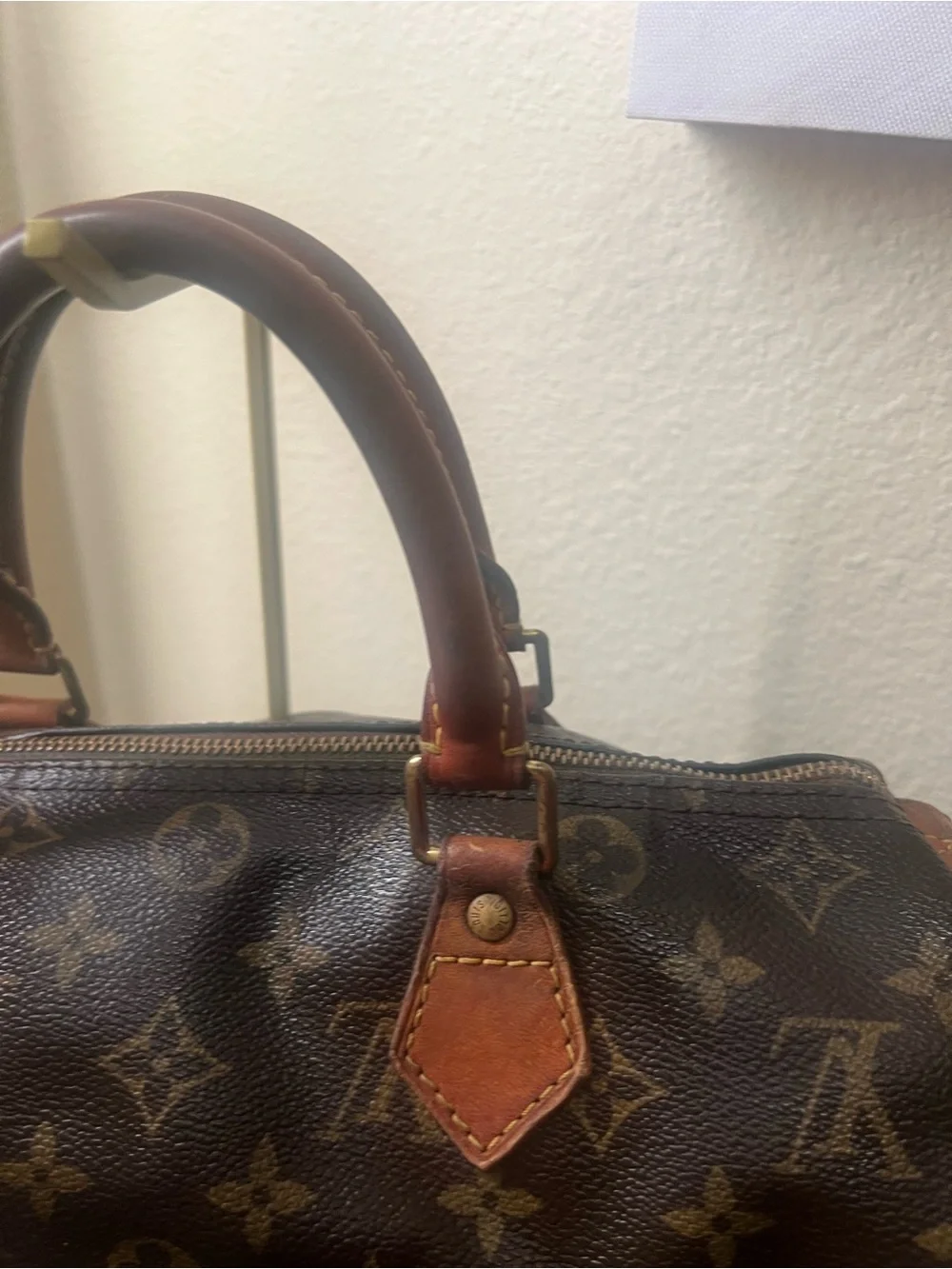 Louis Vuitton Monogram Canvas Satchel with Tan Leather Handles speedy 30